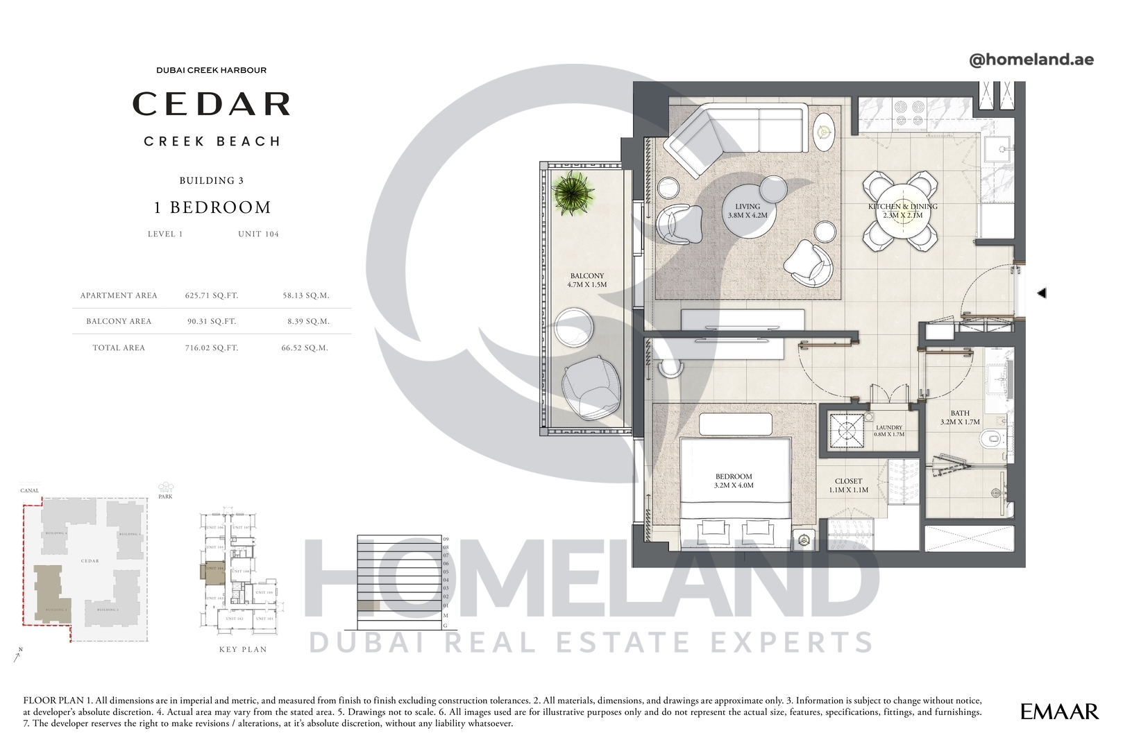 Cedar, Building 3, 1 BR, Level 1, Unit 104, 716 SQFT
