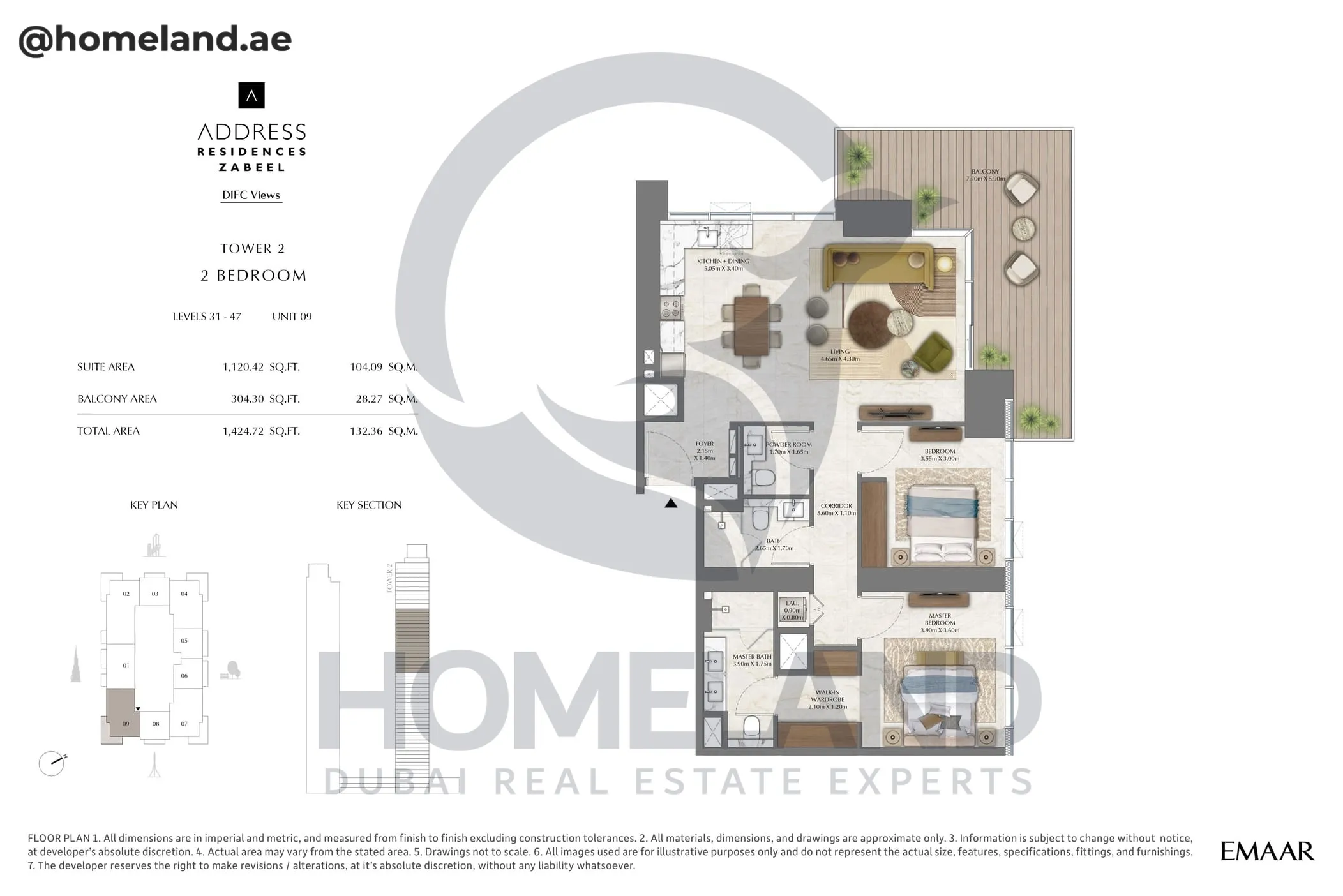 Address Residences Zabeel, Tower 2, 2BR, Level 31-47, Unit 09, 1424 SQFT