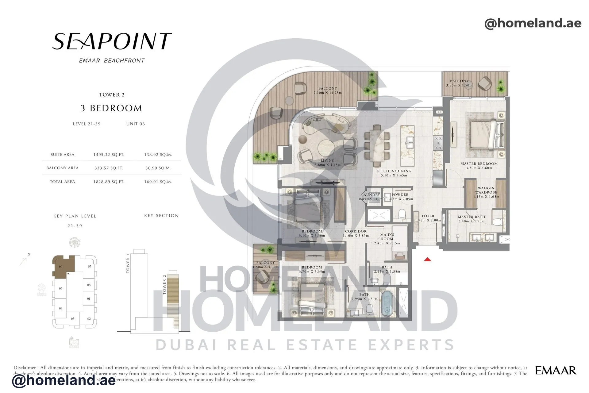 Seapoint Tower 2, 3 BR, Level 21-39, Unit 06, 1828 SQFT