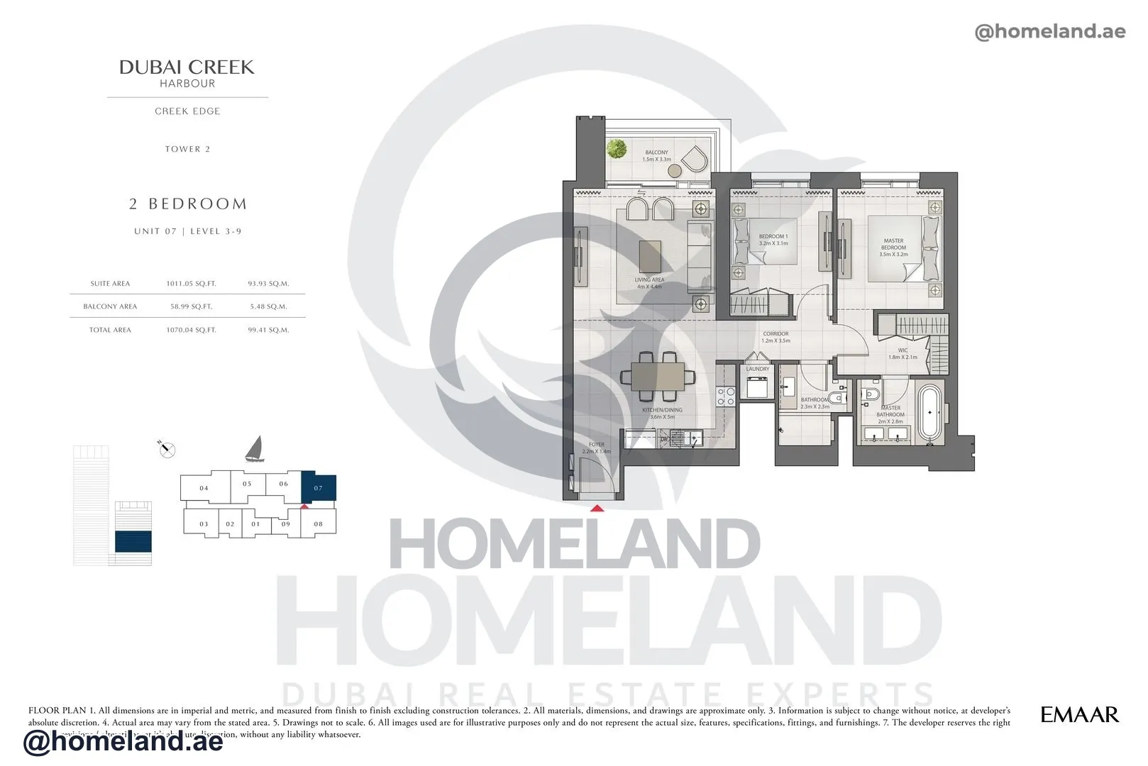 Creek Edge, Tower 2, 2 BR, Unit 07, Level 3-9, 1070 SQFT