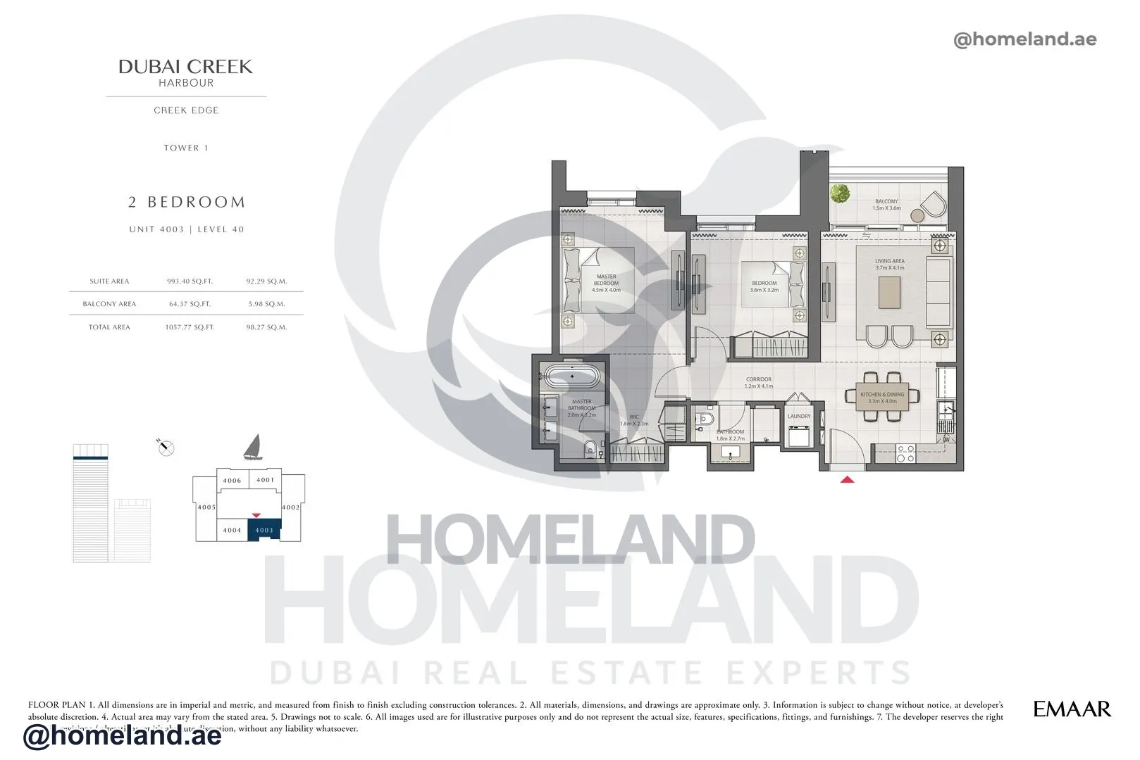 Creek Edge, Tower 1, 2 BR, Unit 4003, Level 40, 1057 SQFT