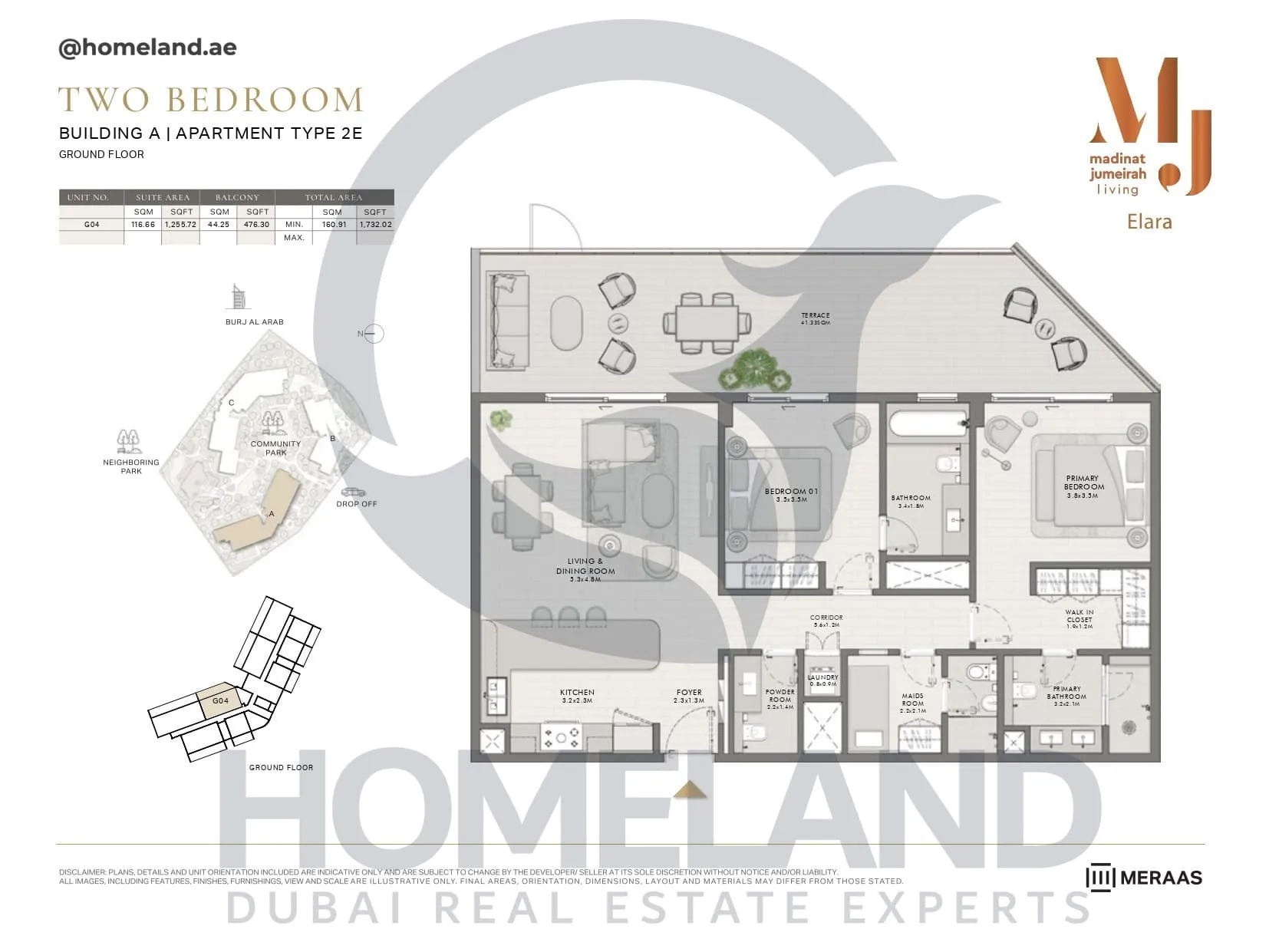 Elara, Building A, Type 2E, 2 BR, Unit G04, Ground Floor, 1732 SQFT