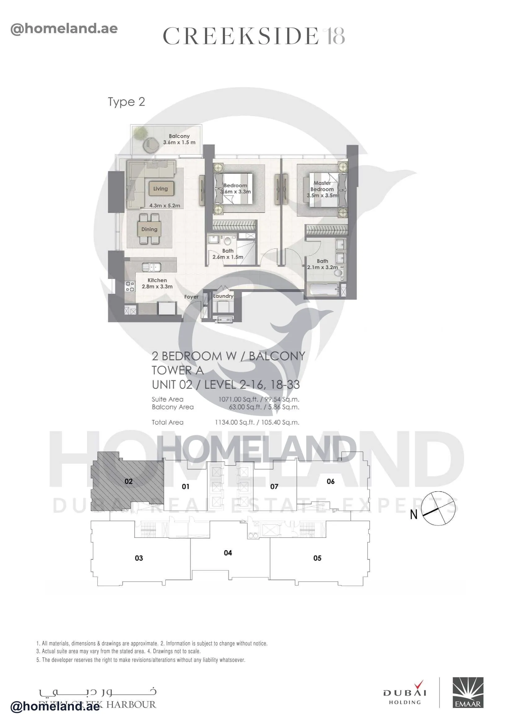 Creekside 18, Tower A, 2 BR Balcony, Unit 02, Level 2-16-18-33, 1134 SQFT