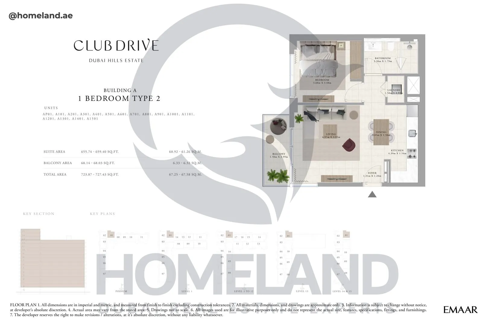 Club Drive, Buidling A, 1 BR, Type 2, 727 SQFT