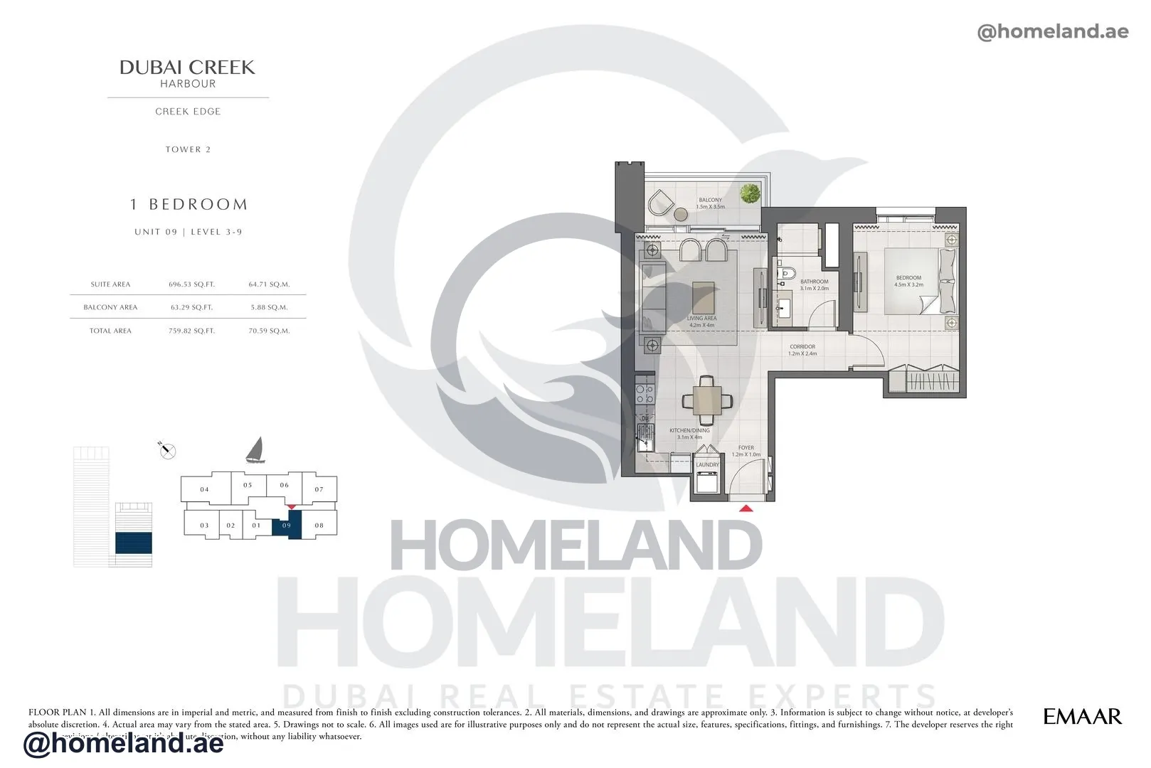 Creek Edge, Tower 2, 1 BR, Unit 09, Level 3-9, 759 SQFT