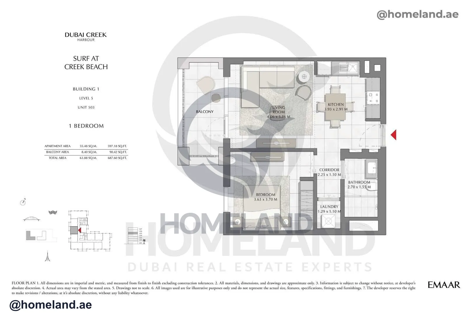 Surf, Building 1, Level 5, Unit 503, 3 BR, 687 SQFT