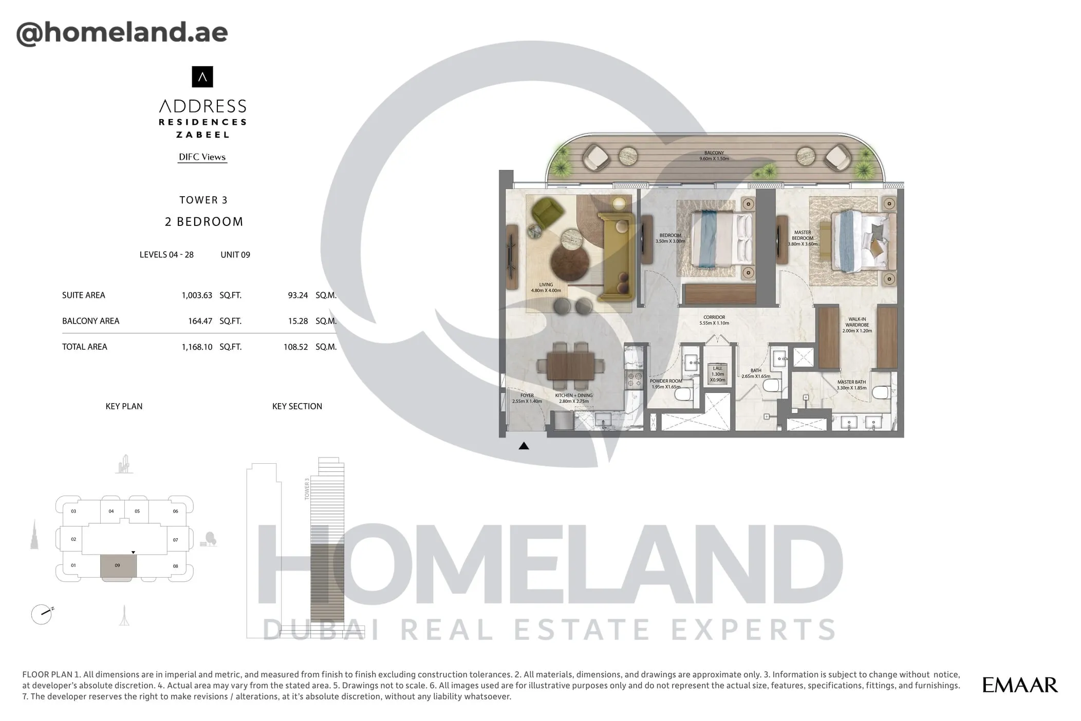Address Residences Zabeel, Tower 3, 2BR, Level 4-28, Unit 09, 1168 SQFT