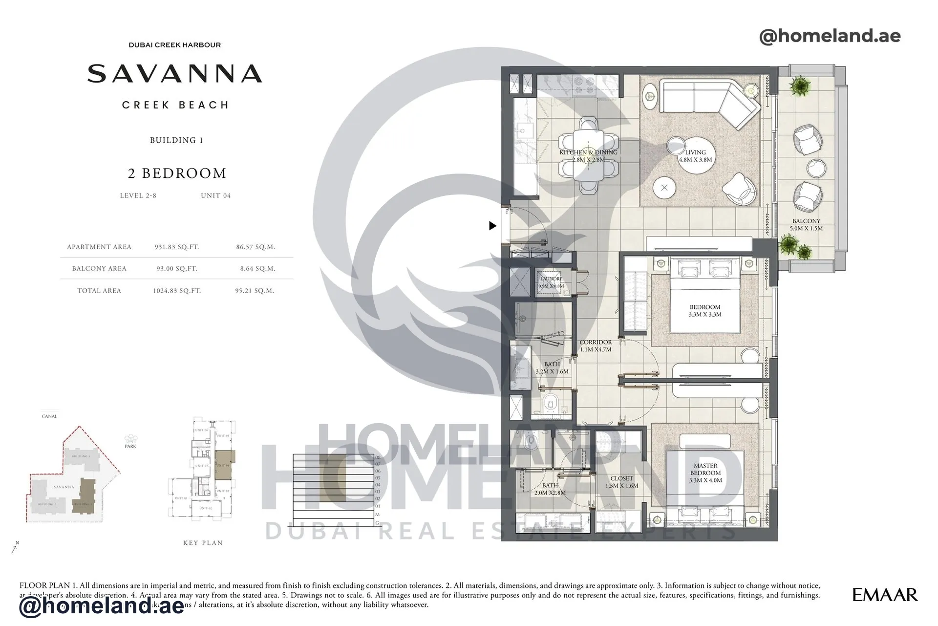 Savanna, Building 1, 2 BR, Level 2-8, Unit 04, 1024 SQFT