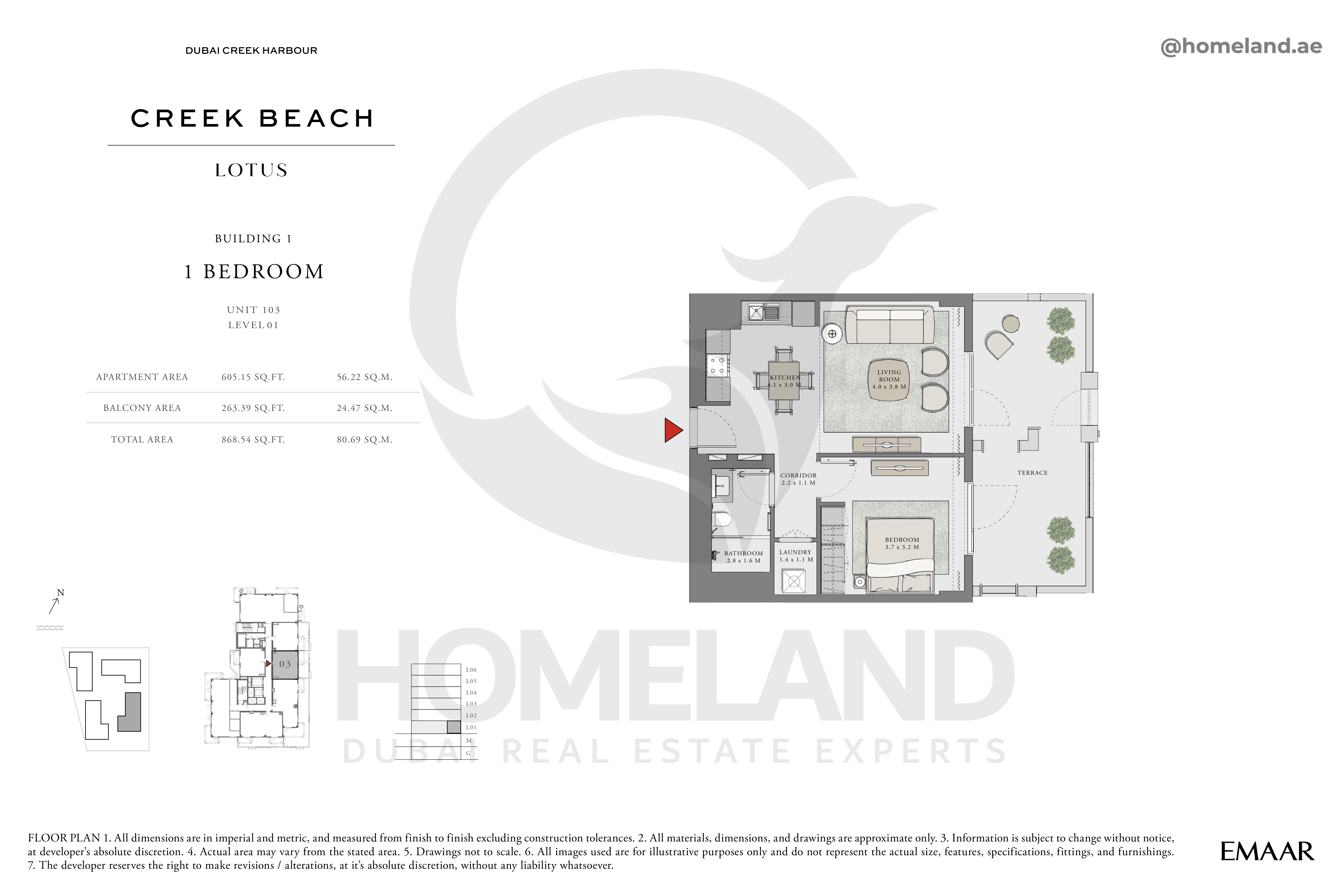 Lotus, 1 BR, Unit 103, Level 1, 868 SQFT