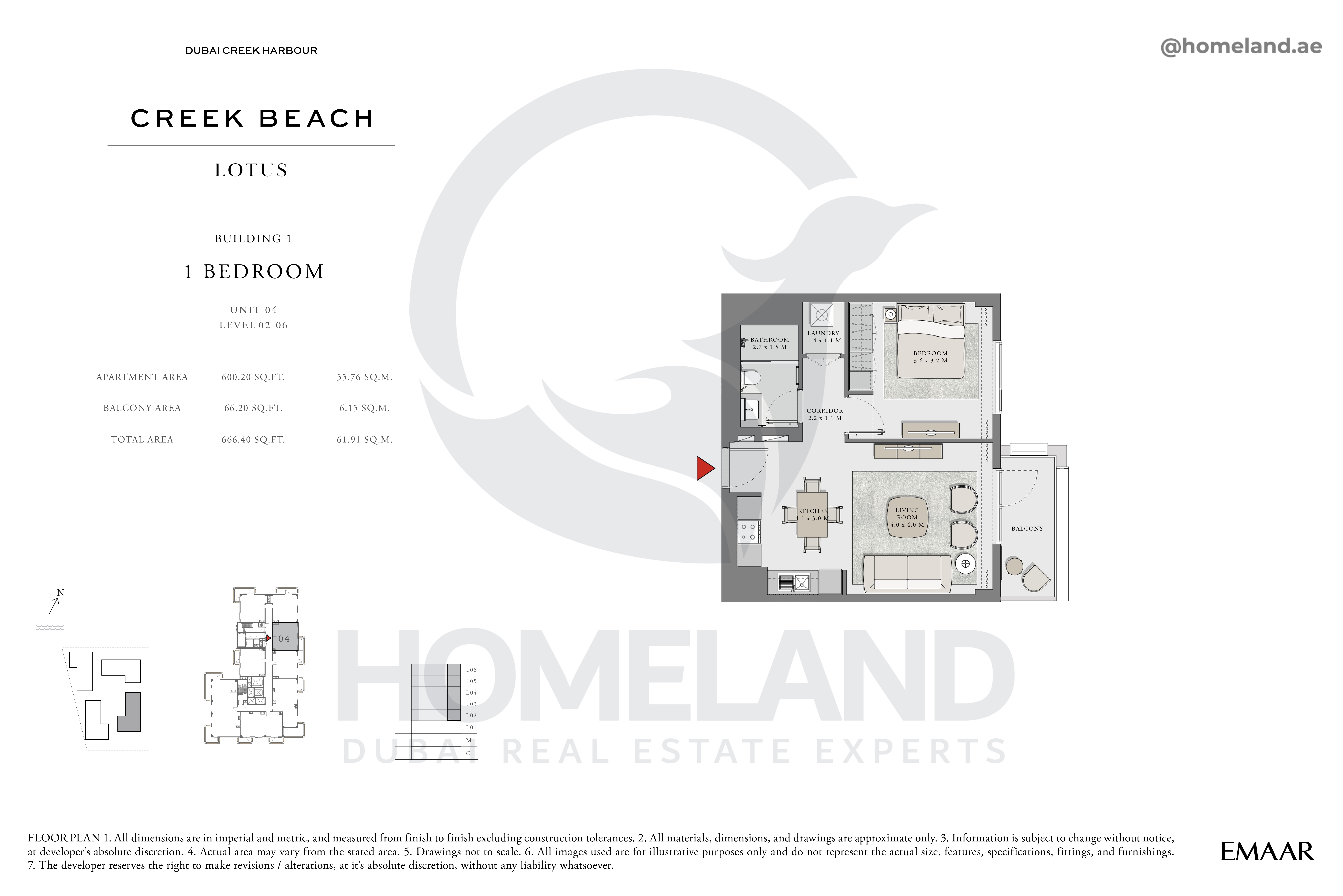 Lotus, 1 BR, Unit 04, Level 2-6, 666 SQFT