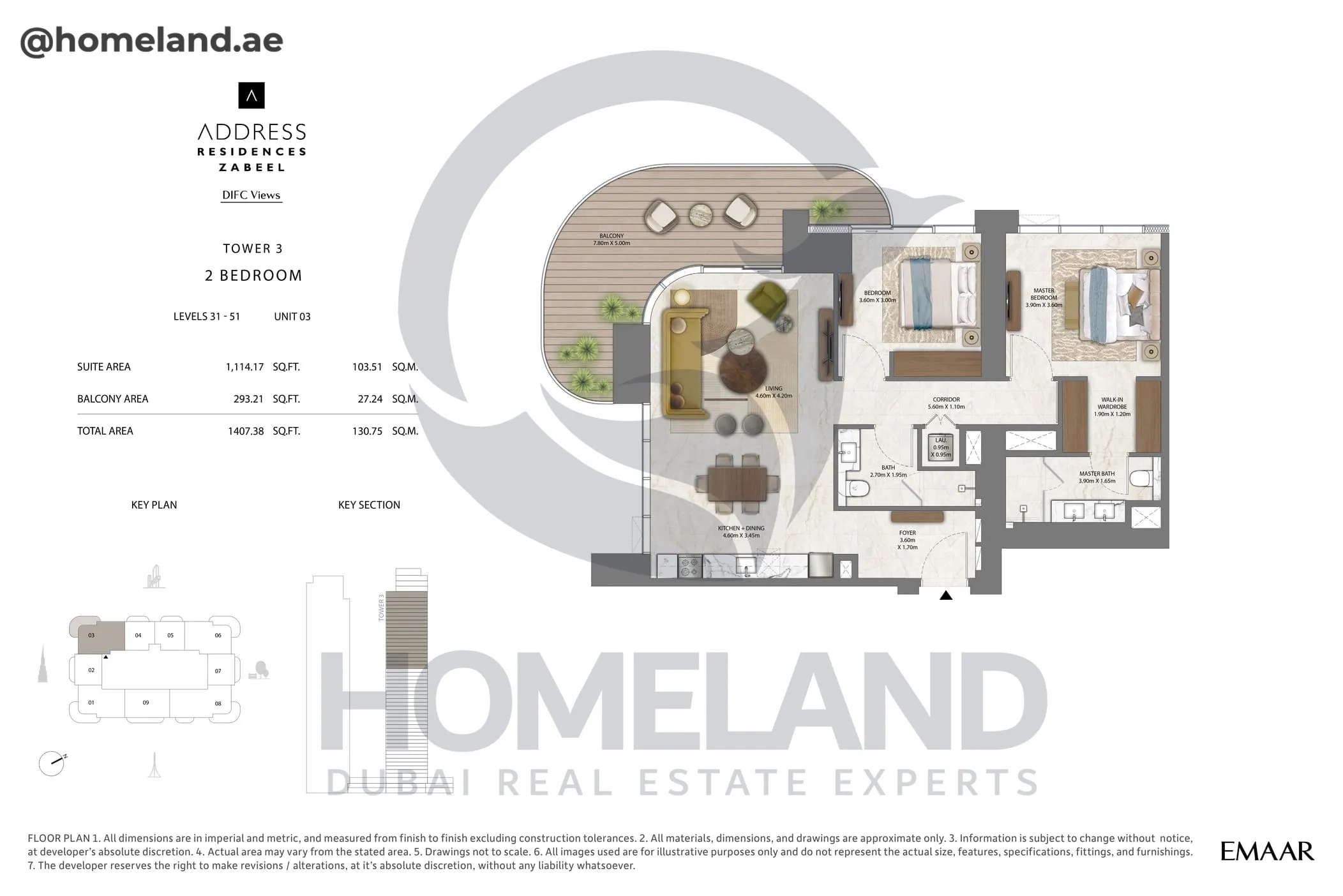 Address Residences Zabeel, Tower 3, 2BR, Level 31-51, Unit 01, 1390 SQFT