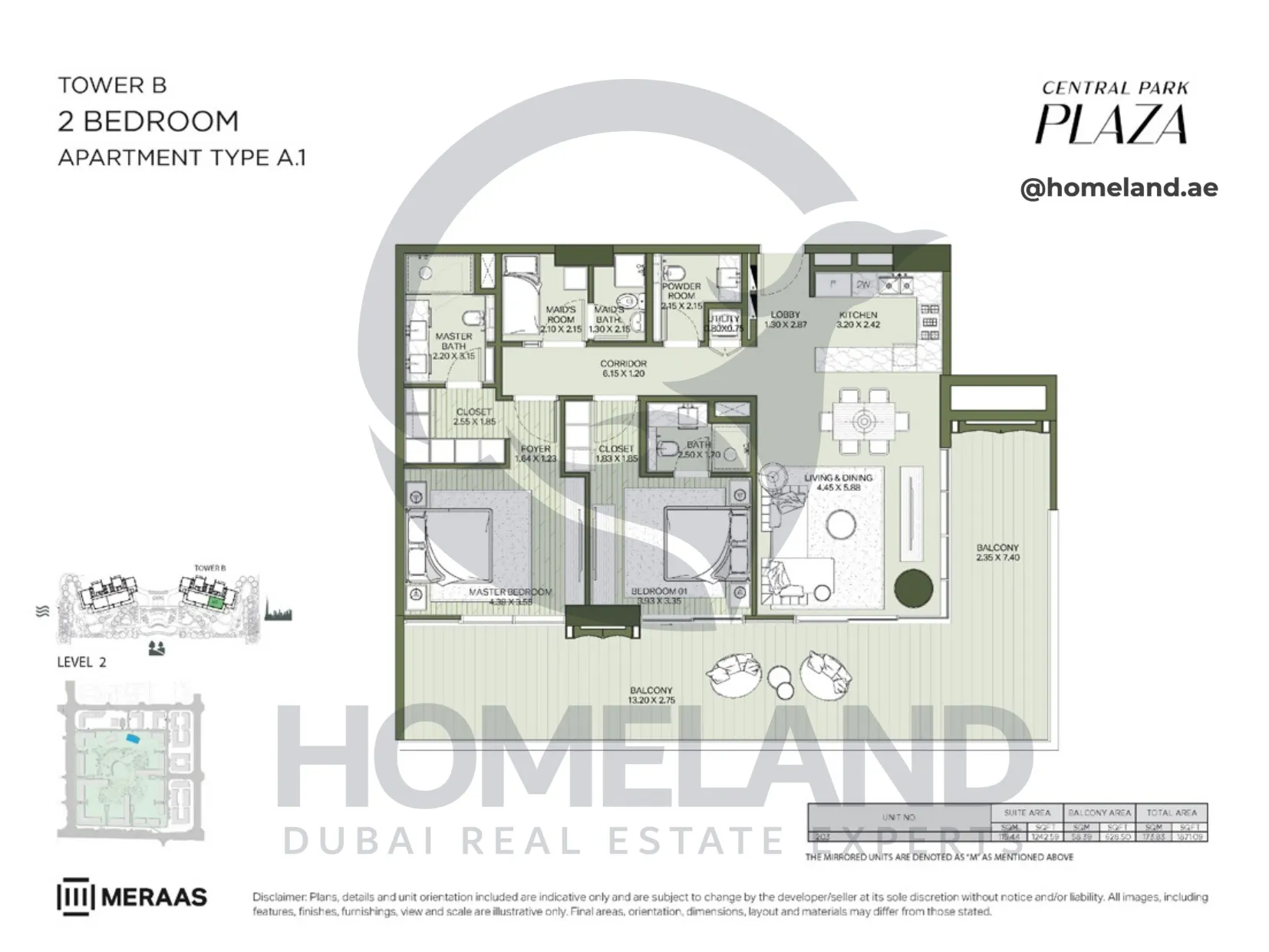 Central Park Plaza, Tower B, 2 BR, Type A.1, Level 2, 1871 SQFT