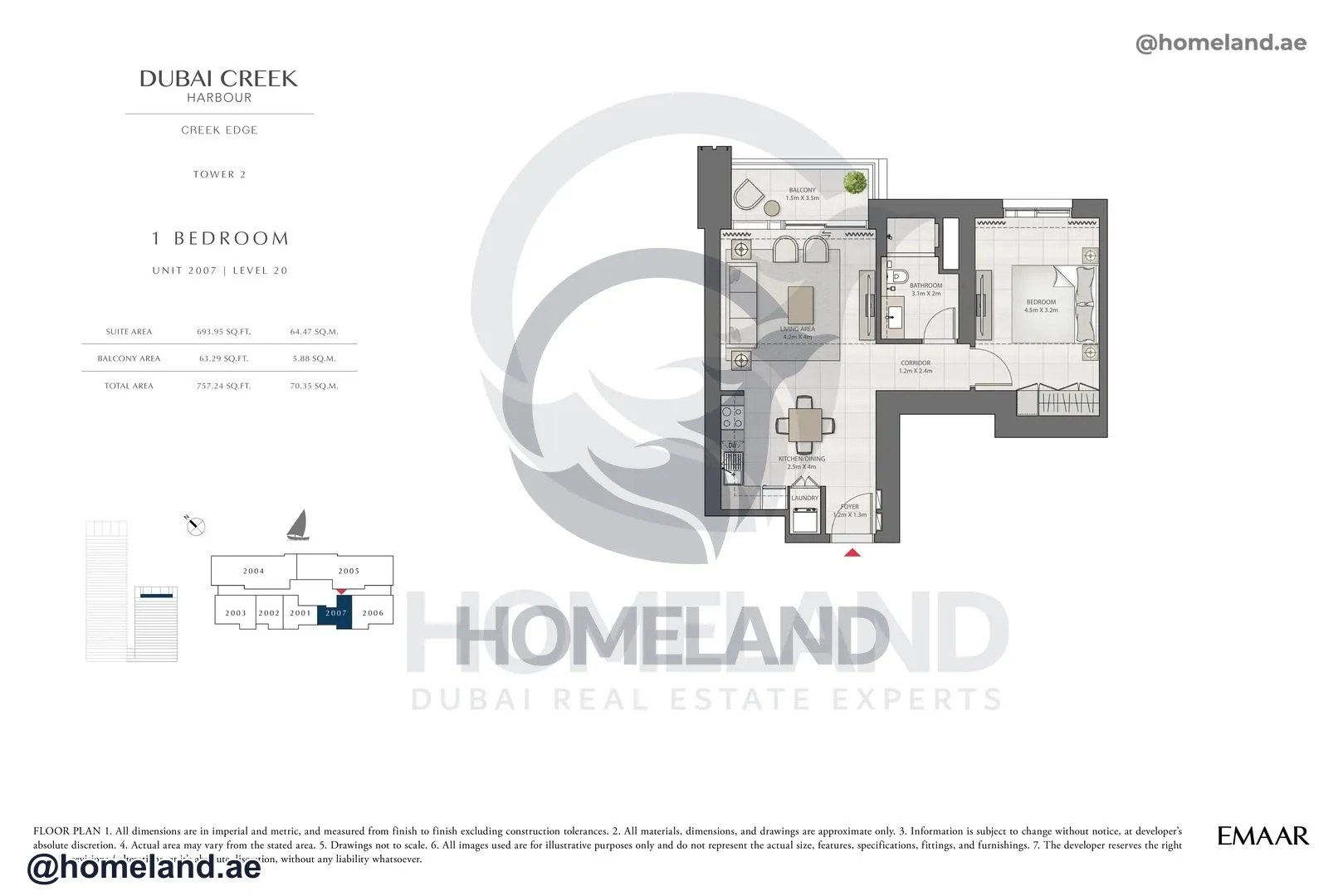 Creek Edge, Tower 2, 1 BR, Unit 2007, Level 20, 757 SQFT