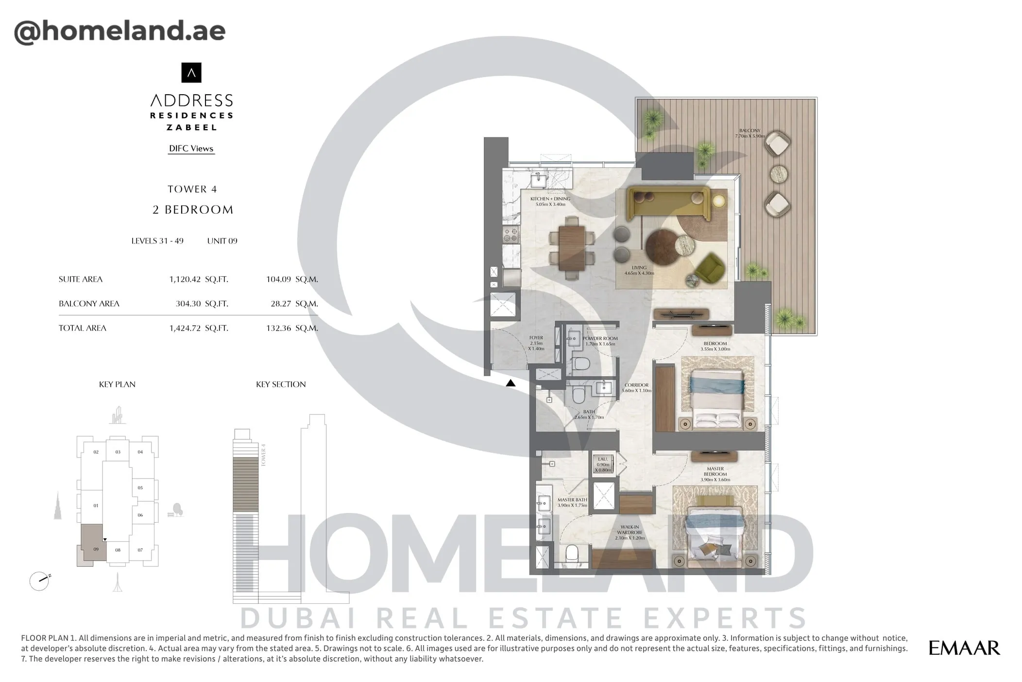 Address Residences Zabeel, Tower 4, 2BR, Level 31-49, Unit 09, 1424 SQFT