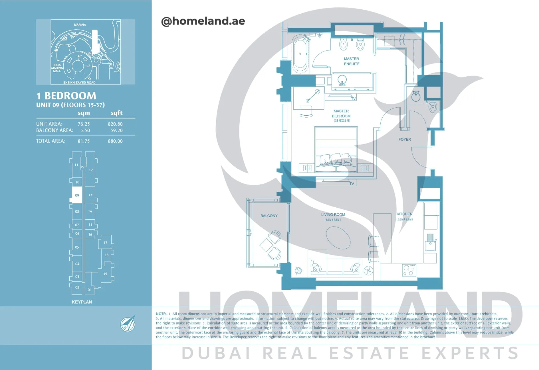 Address Marina Mall Hotel, 1 BR, Unit 09, Floor 15-37, 880 SQFT