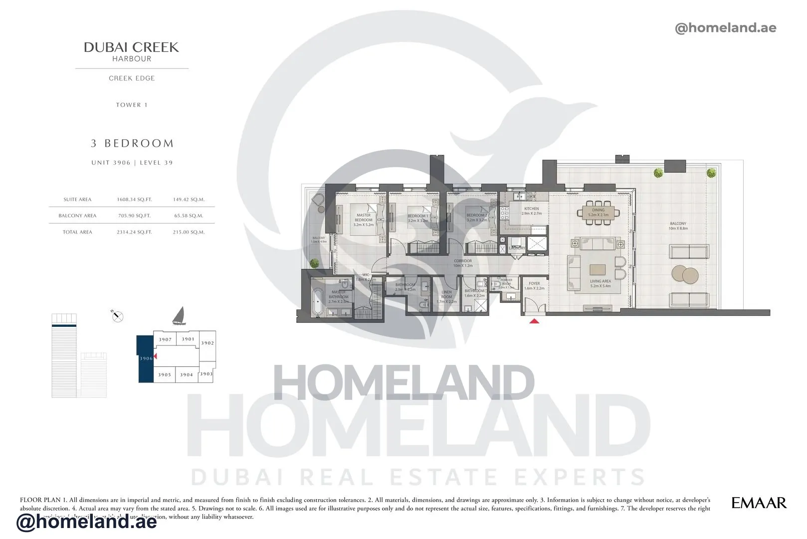 Creek Edge, Tower 1, 3 BR, Unit 3906, Level 39, 2314 SQFT