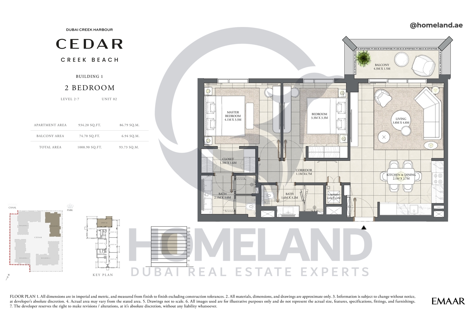 Cedar, Building 1, 2 BR, Level 2-7, Unit 02, 1008 SQFT
