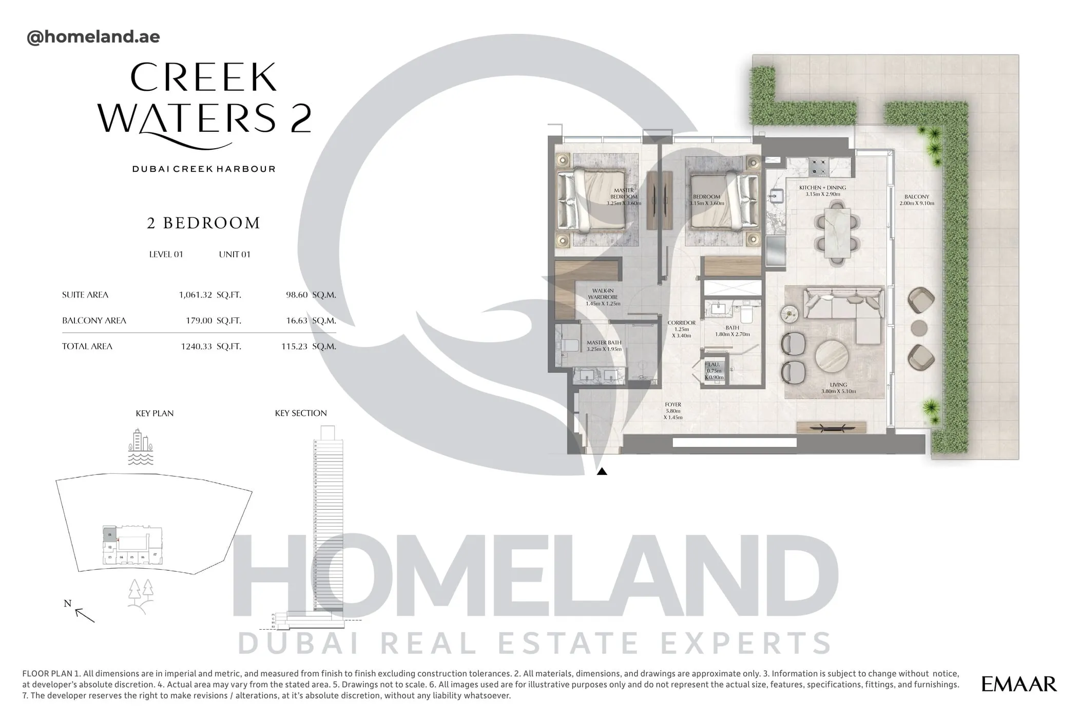 Creek Waters 2, 2BR, Levels 01, Unit 01, 1240 SQFT