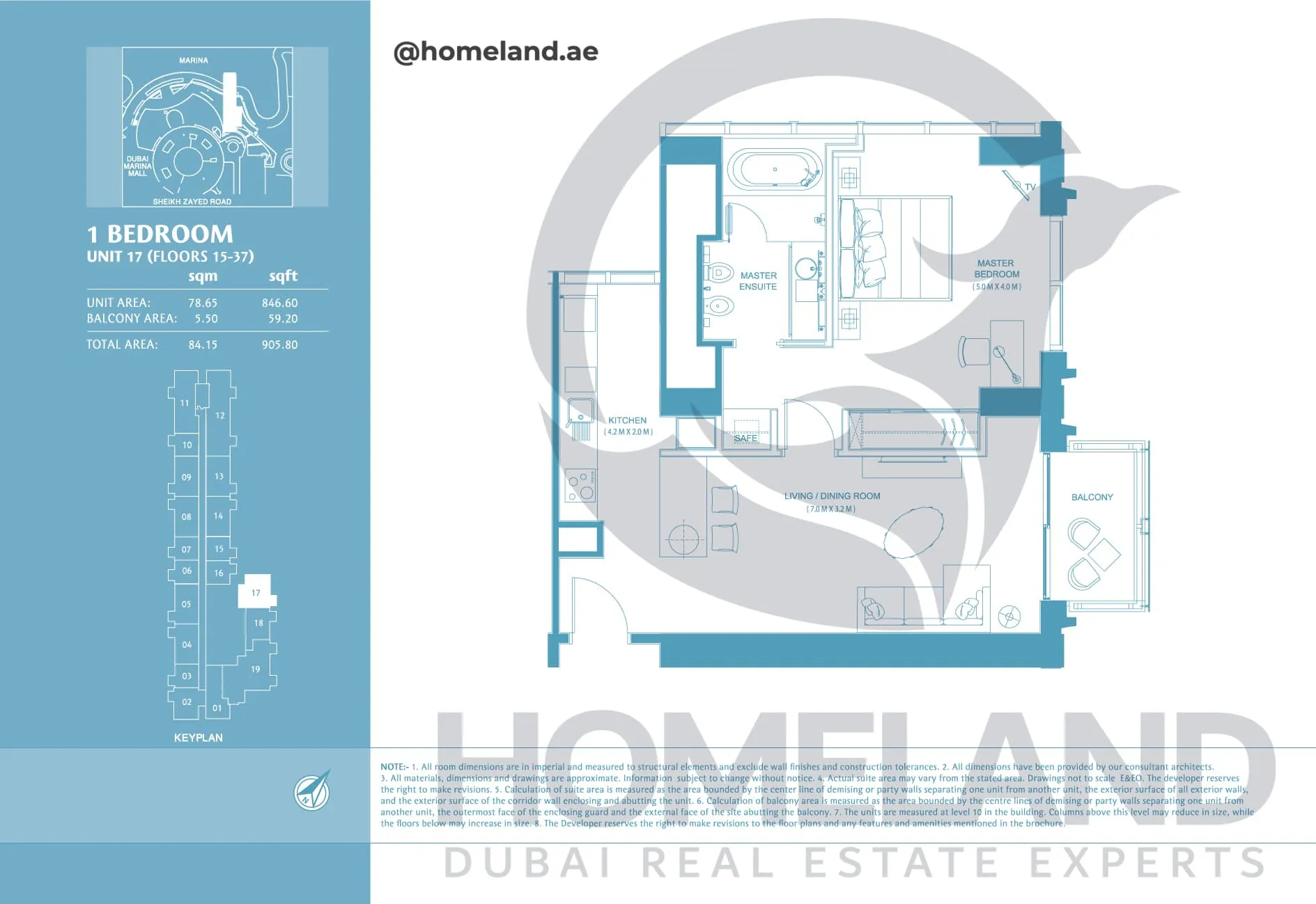 Address Marina Mall Hotel, 1 BR, Unit 17, Floor 15-37, 905 SQFT