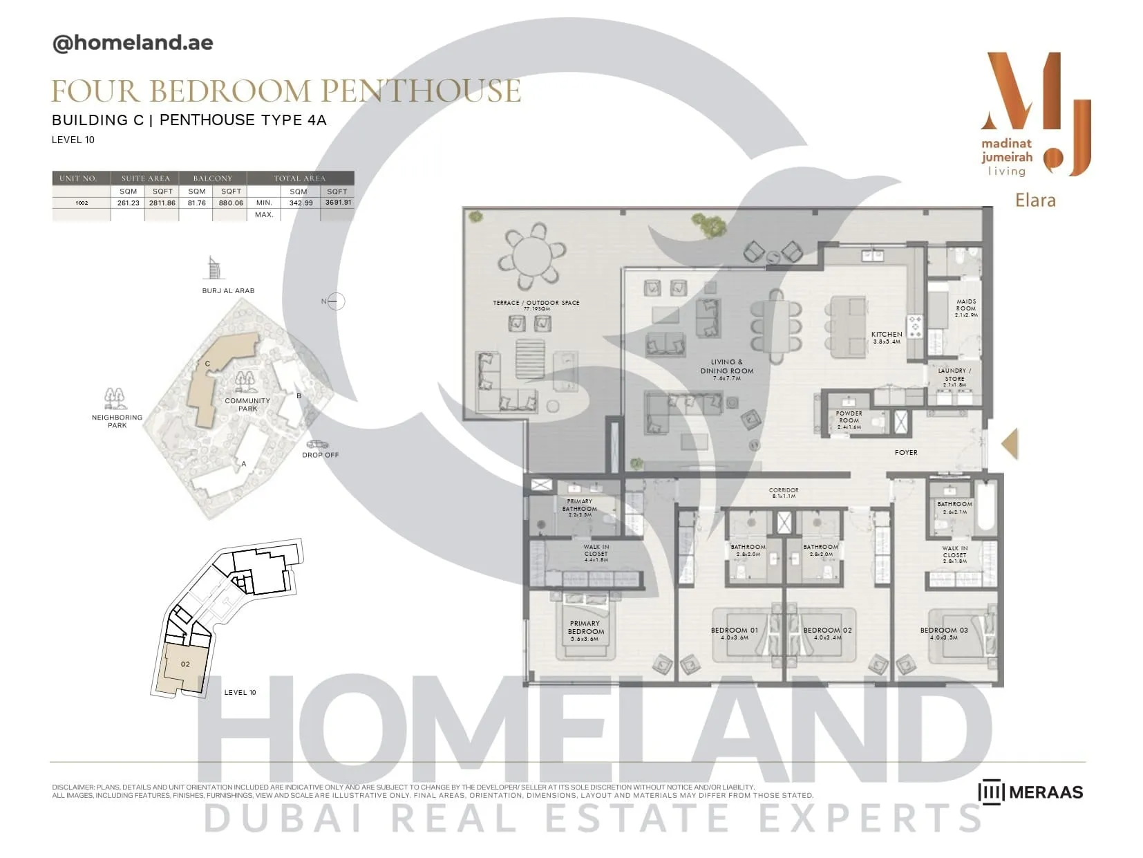 Elara, Building C, Penthouse Type 4A, 4 BR Penthouse, Unit 1002, Level 10, 3691 SQFT