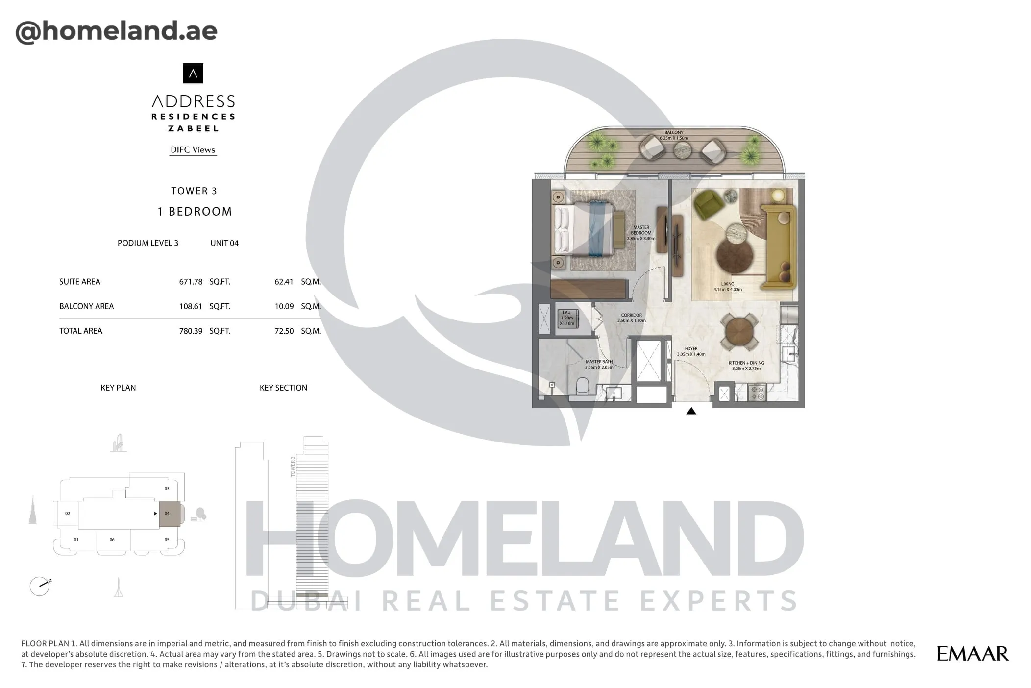 Address Residences Zabeel, Tower 3, 1BR, Podium Level 3, Unit 04, 780 SQFT