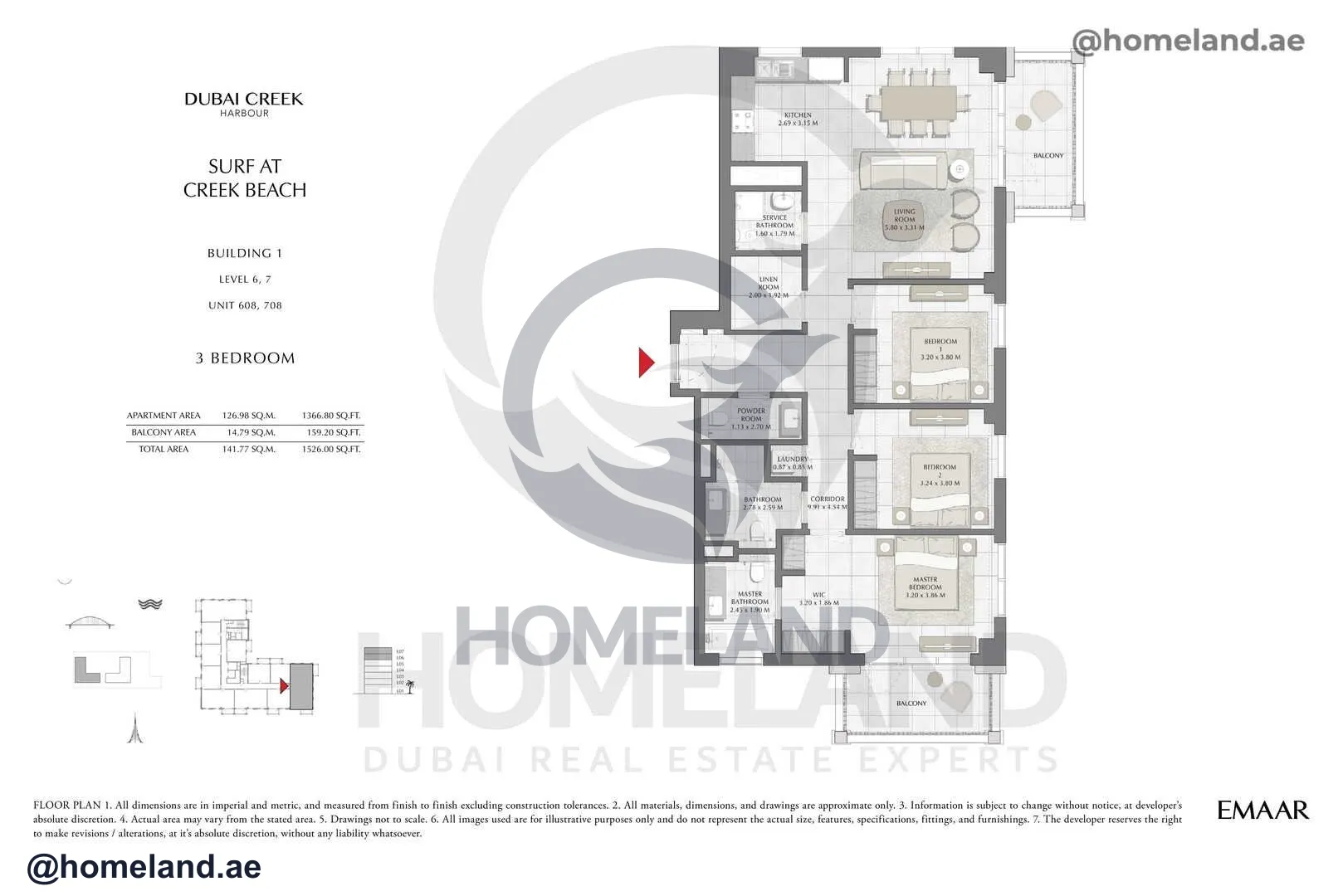 Surf, Building 1, Level 6-7, Unit 608-708, 3 BR, 1526 SQFT