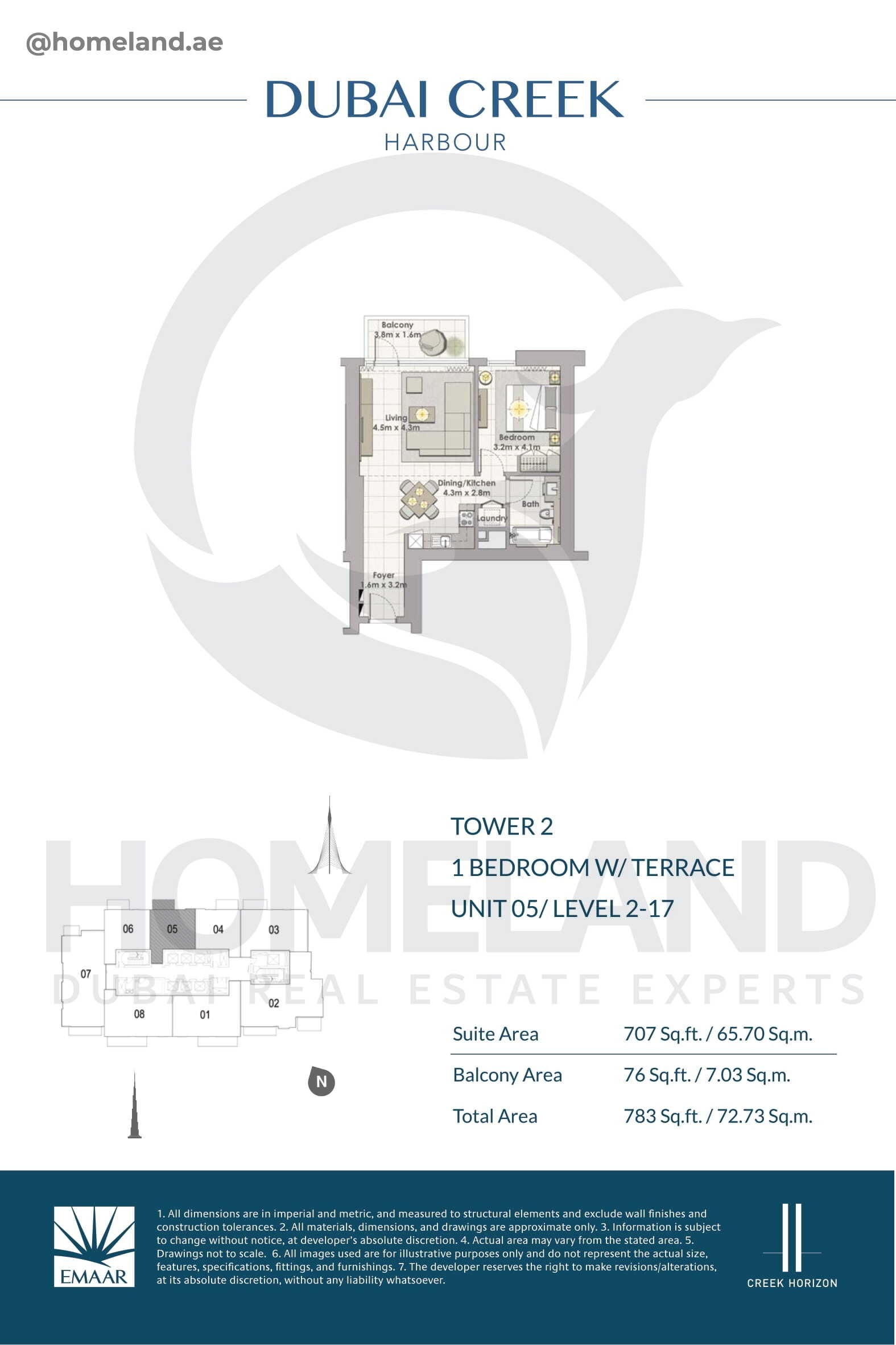 Creek Horizon, Tower 2, 1 BR Terrace, Unit 05, Level 2-17, 783 SQFT