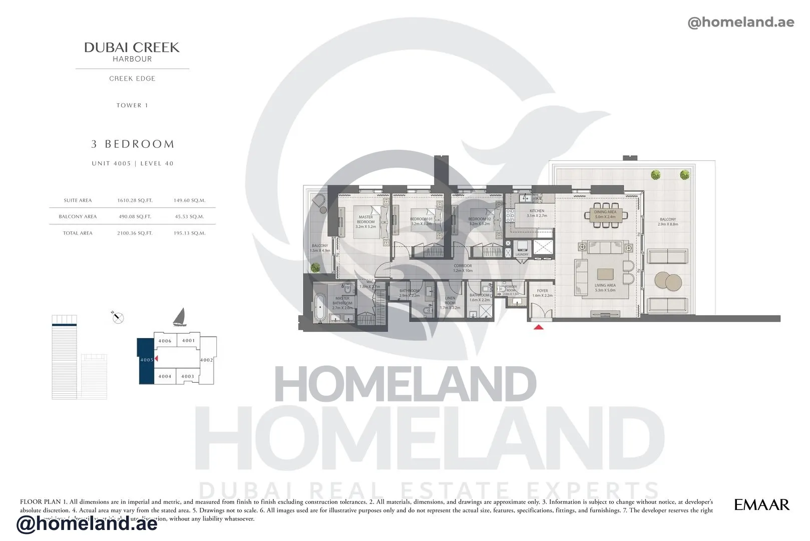 Creek Edge, Tower 1, 3 BR, Unit 4005, Level 40, 2100 SQFT