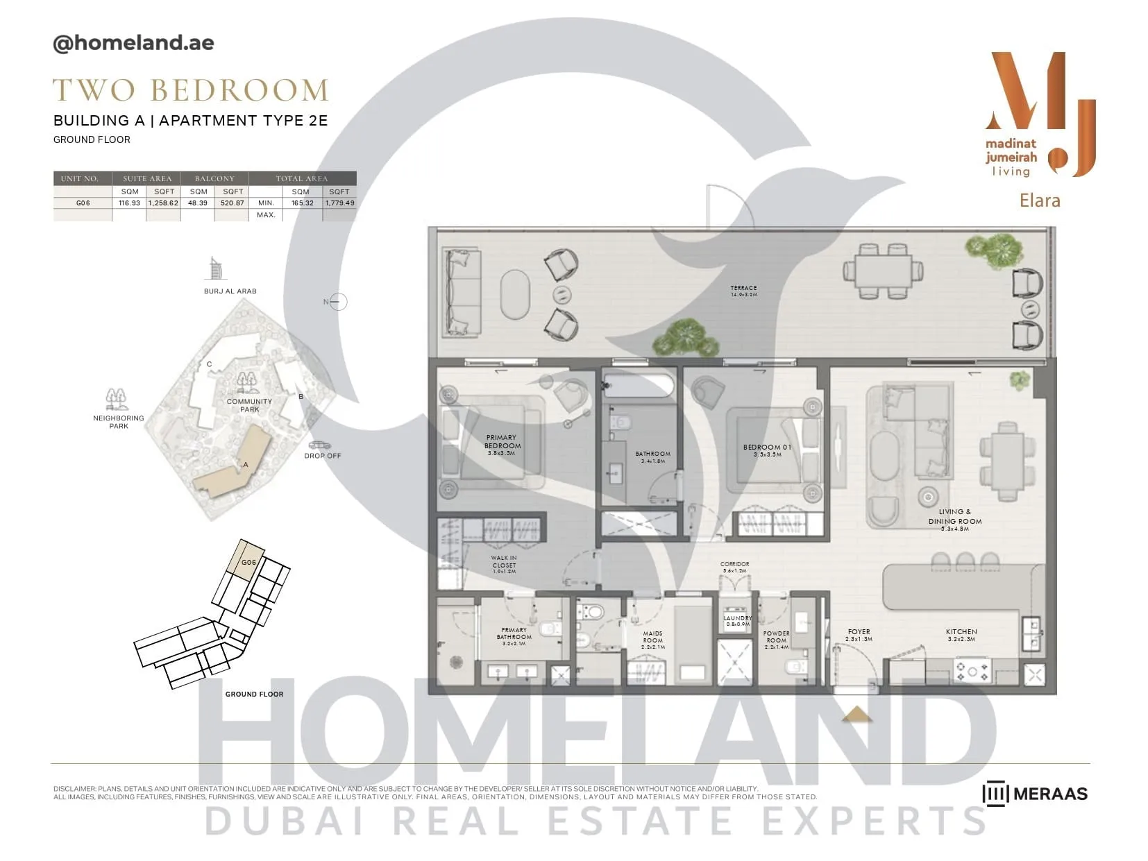 Elara, Building A, Type 2E, 2 BR, Unit G06, Ground Floor, 1779 SQFT