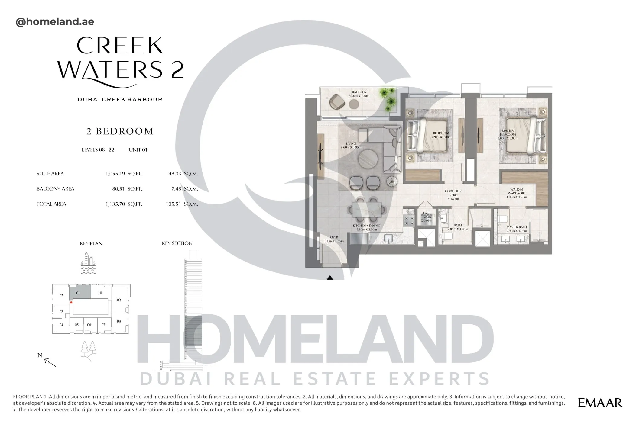 Creek Waters 2, 2BR, Levels 08-22, Unit 01, 1135 SQFT