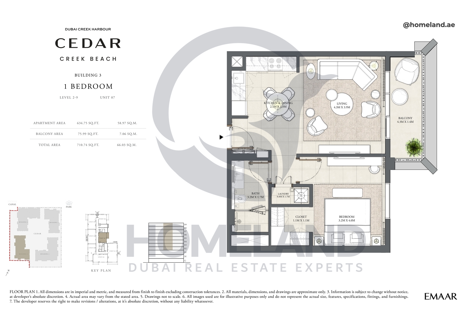 Cedar, Building 3, 1 BR, Level 2-9, Unit 07, 710 SQFT