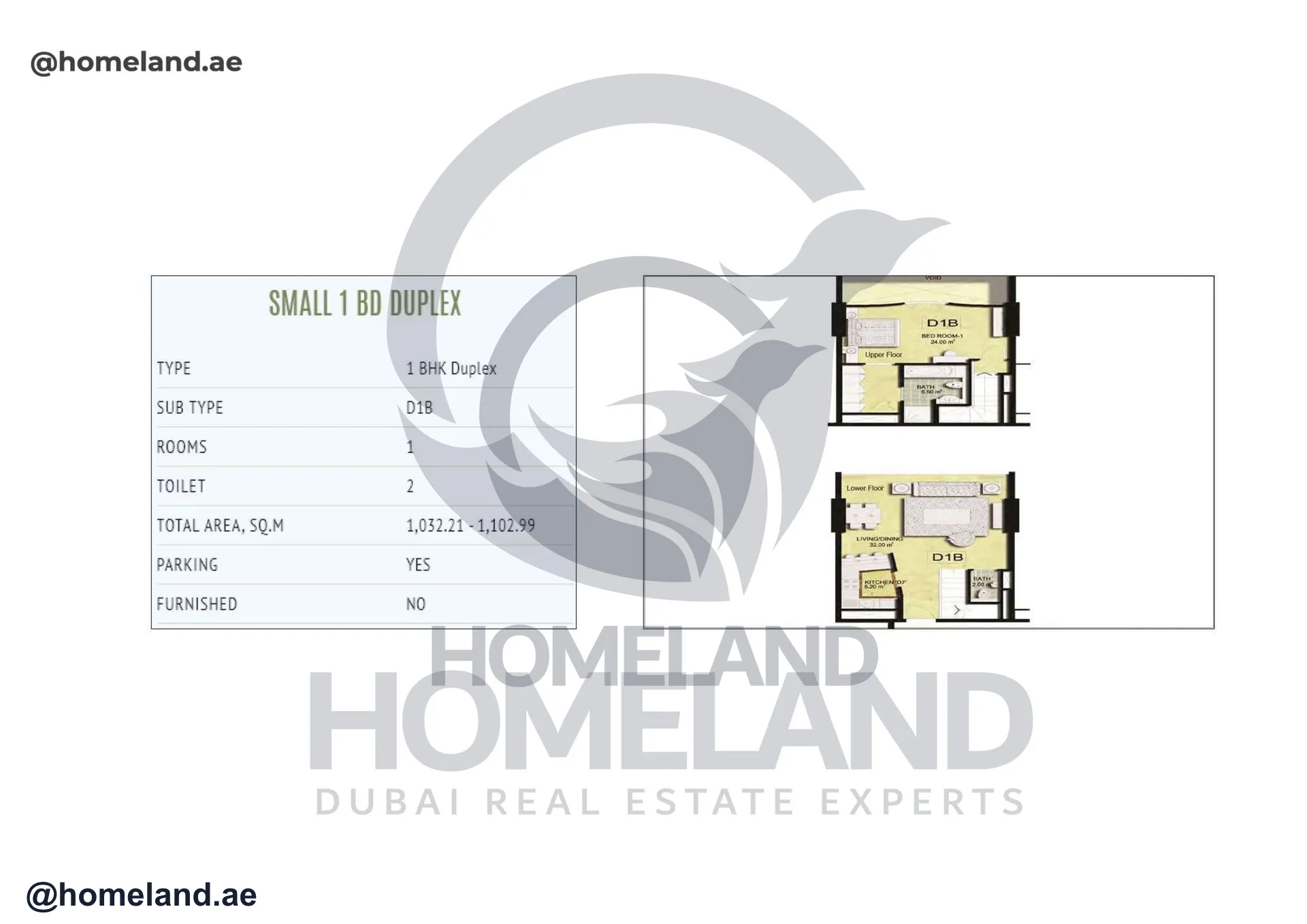 Sky Gardens, 1BR Duplex, Type D1B, 1102 SQFT