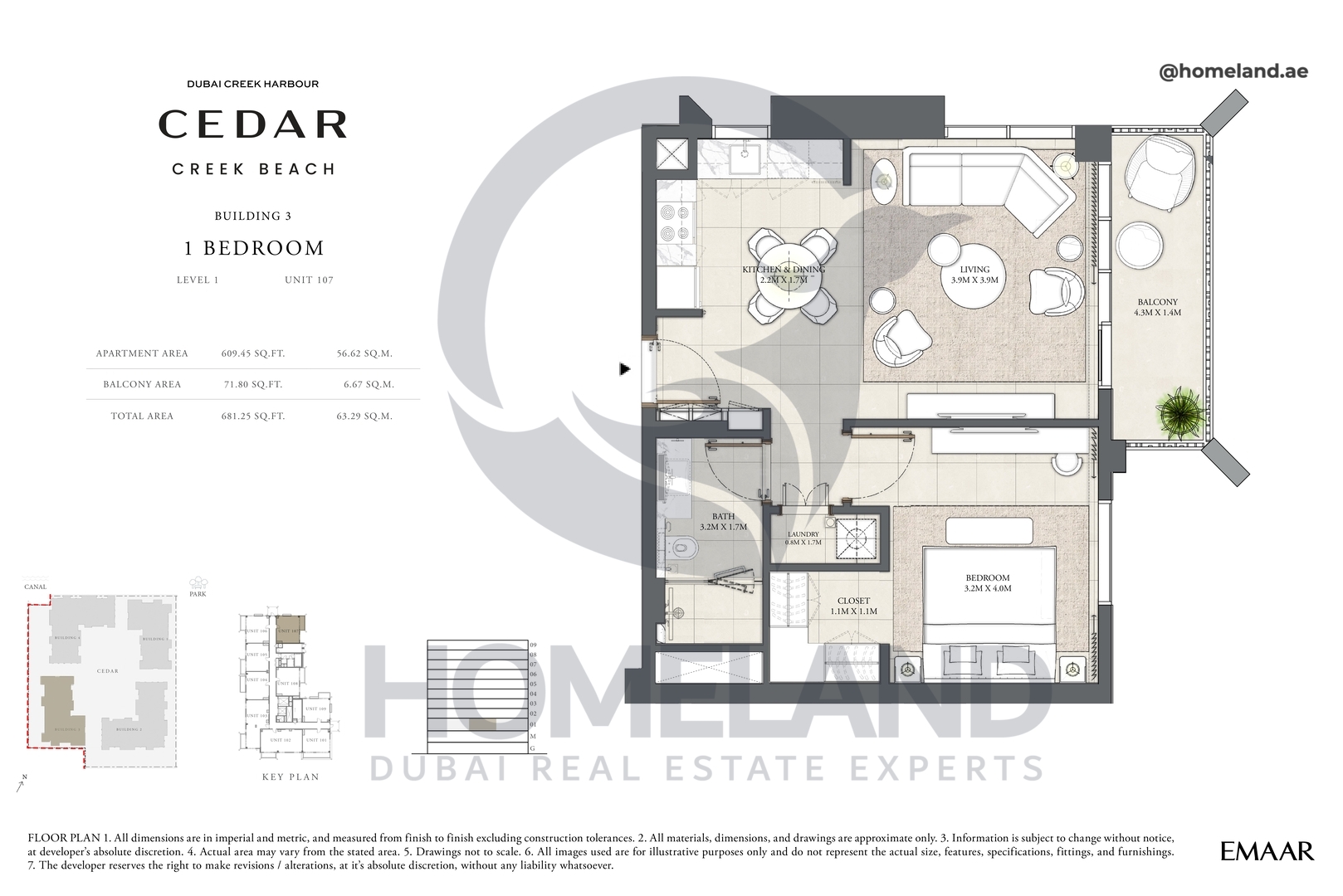 Cedar, Building 3, 1 BR, Level 1, Unit 107, 681 SQFT