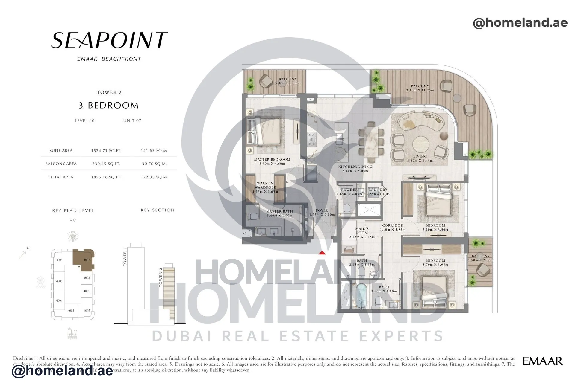 Seapoint Tower 2, 3 BR, Level 40, Unit 07, 1855 SQFT