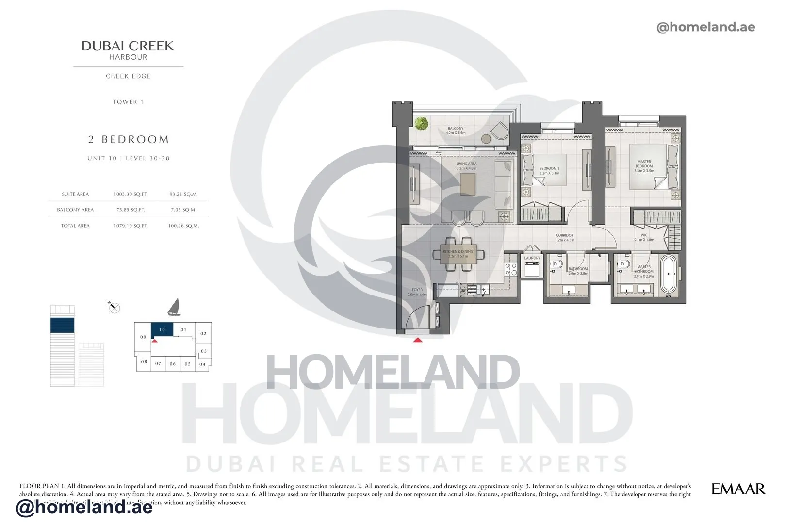 Creek Edge, Tower 1, 2 BR, Unit 10, Level 30-38, 1079 SQFT