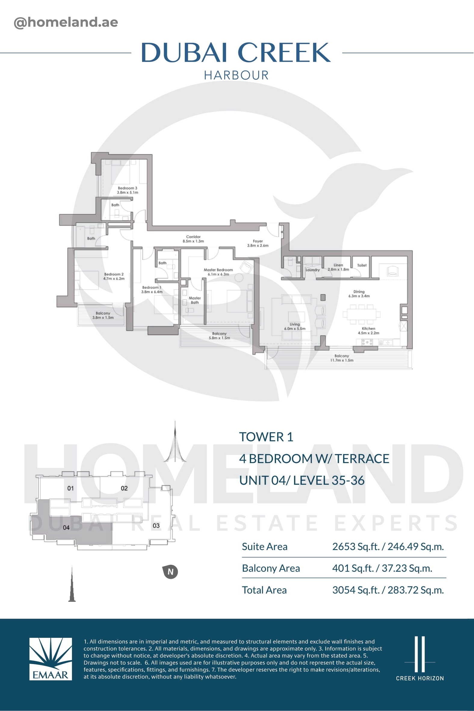 Creek Horizon, Tower 1, 4 BR Terrace, Unit 04, Level 35-36, 3054 SQFT