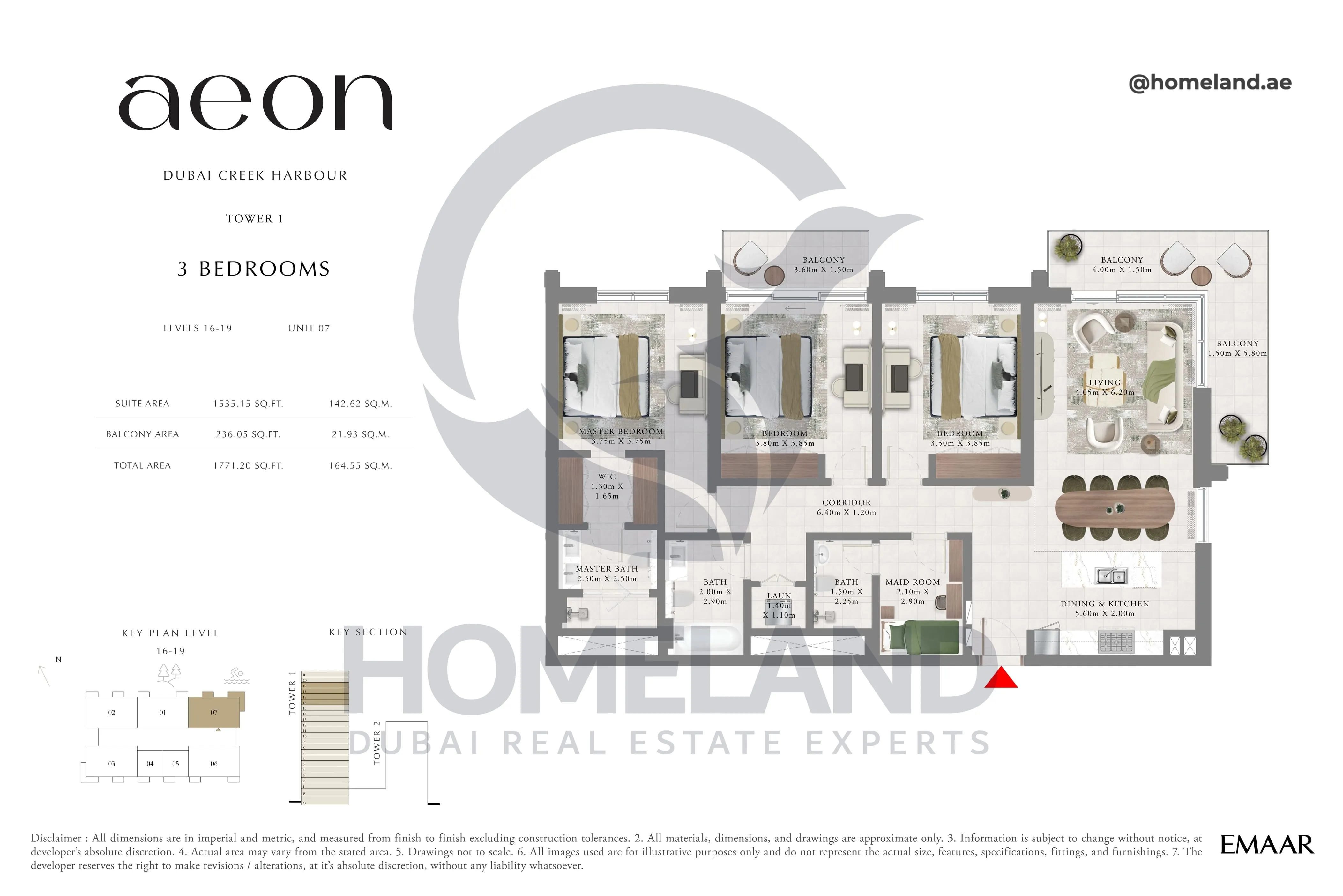 Aeon, Tower 1, 3 BR, Level 16-19, Unit 07, 1771 SQFT