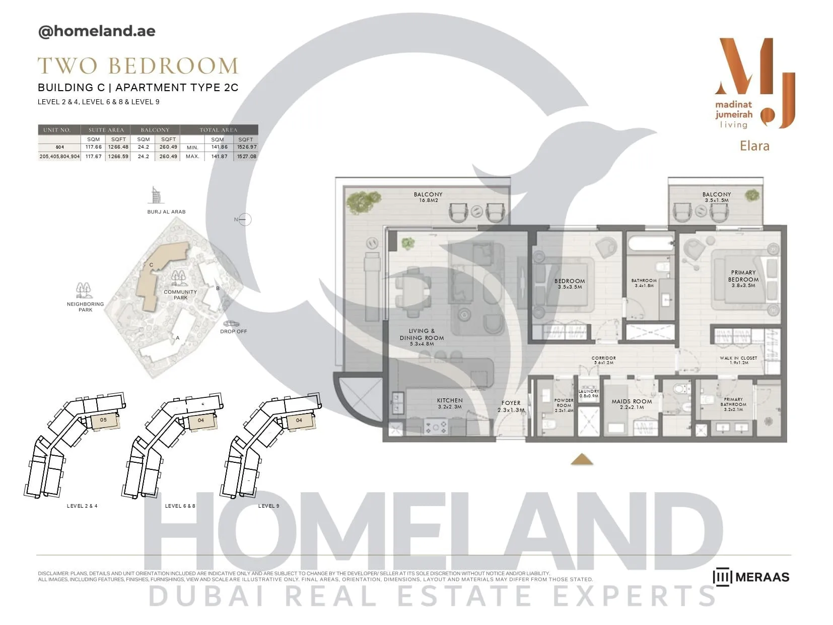 Elara, Building C, Type 2C, 2 BR, Unit 205-405-504-804-904, Level 2-4-6-8-9, 1527 SQFT