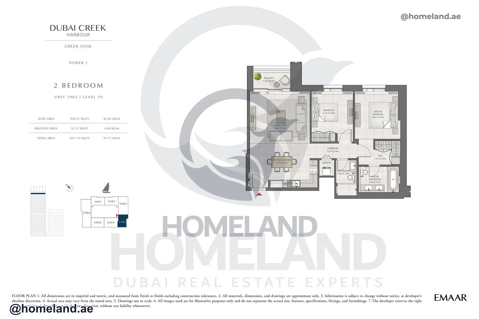 Creek Edge, Tower 1, 2 BR, Unit 3903, Level 39, 1051 SQFT