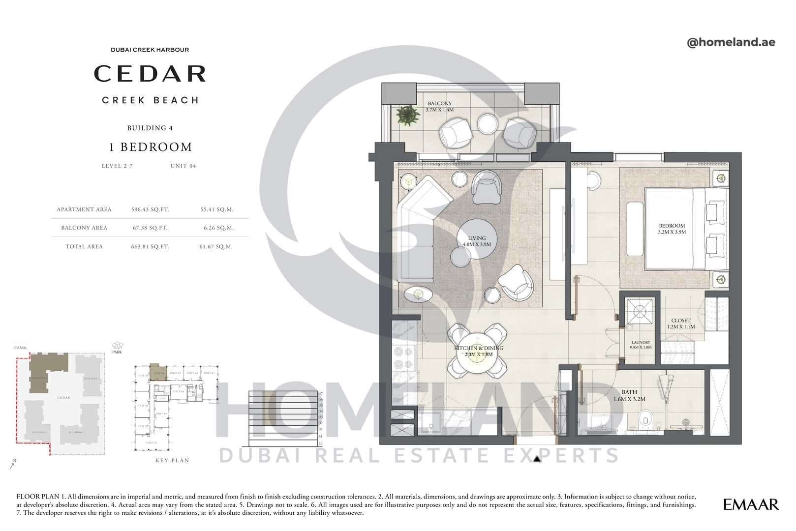 Cedar, Building 4, 1 BR, Level 2-7, Unit 04, 663 SQFT