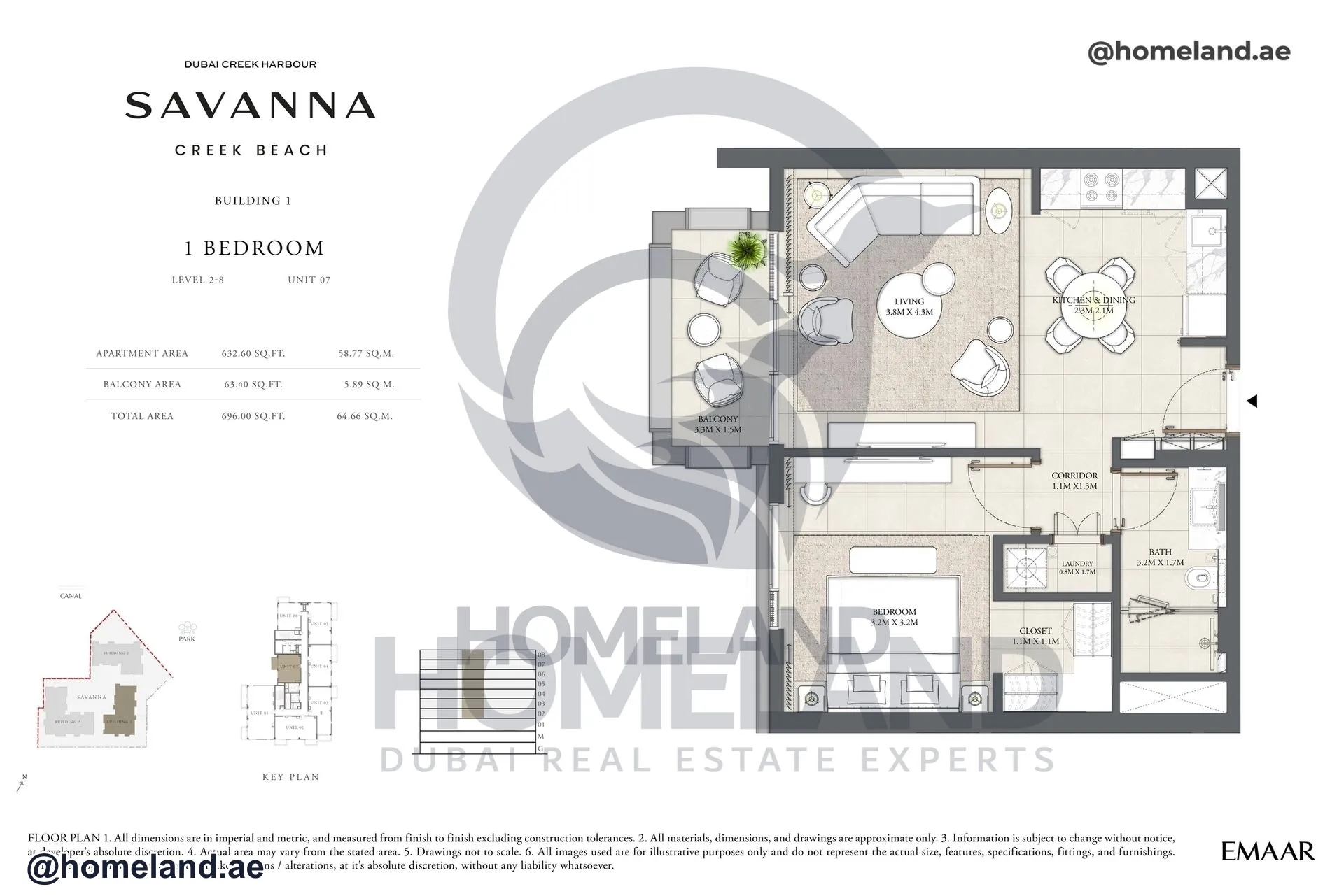 Savanna, Building 1, 1 BR, Level 2-8, Unit 07, 696 SQFT