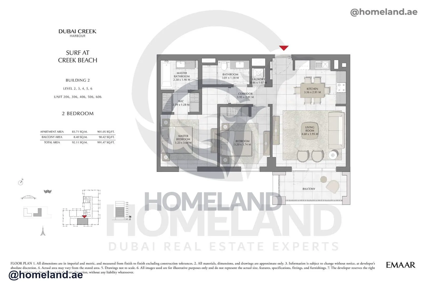 Surf, Building 2, Level 2-3-4-5-6, Unit 206-306-406-506-606, 2 BR, 991 SQFT