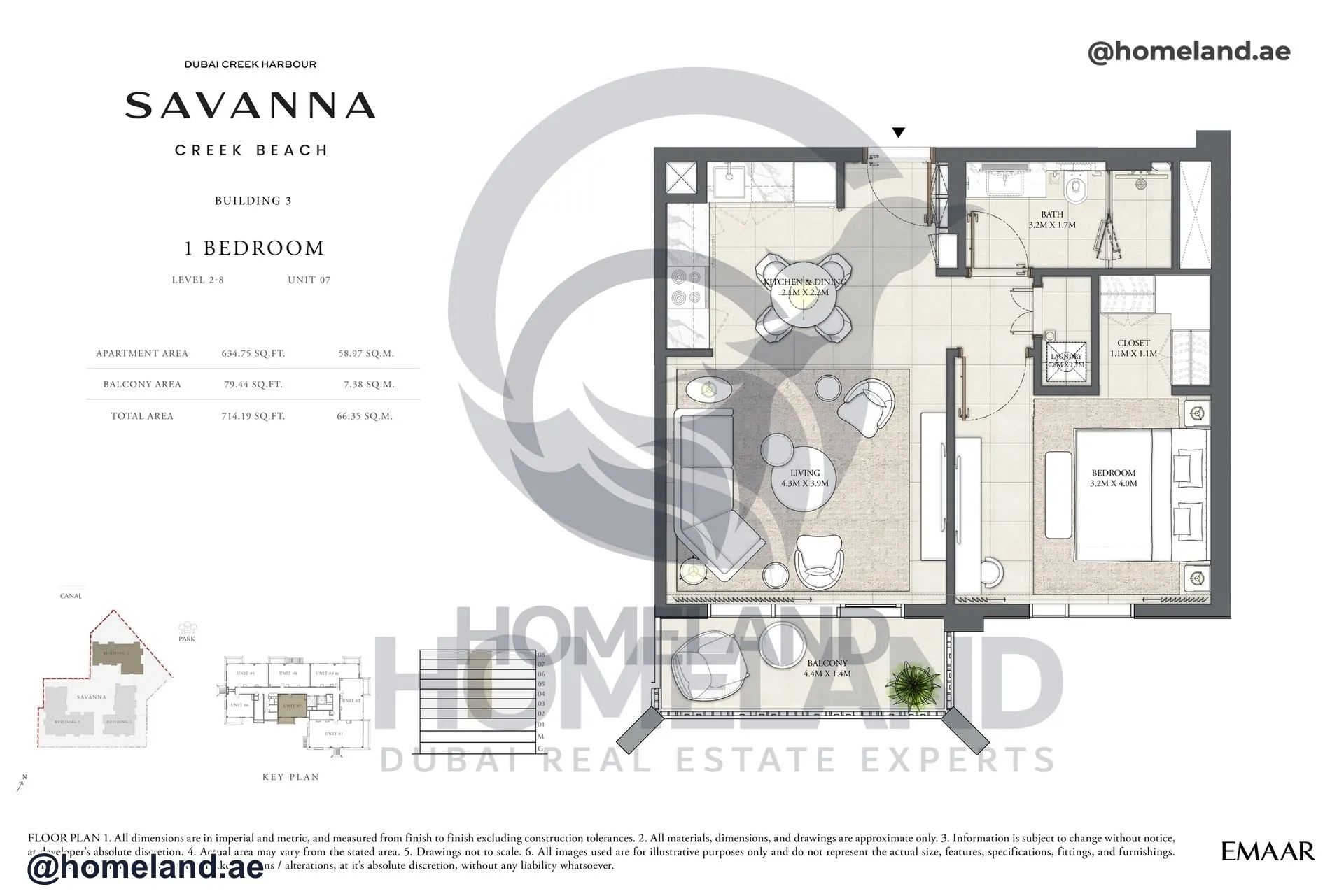 Savanna, Building 3, 1 BR, Level 2-8, Unit 01, 714 SQFT